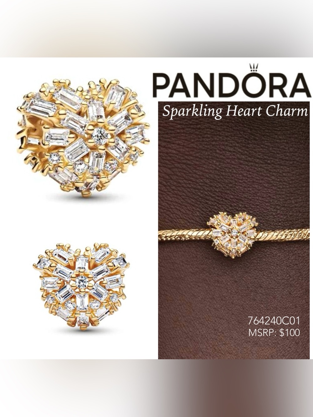 PANDORA Sparkling Zircon Heart Charm w/box
